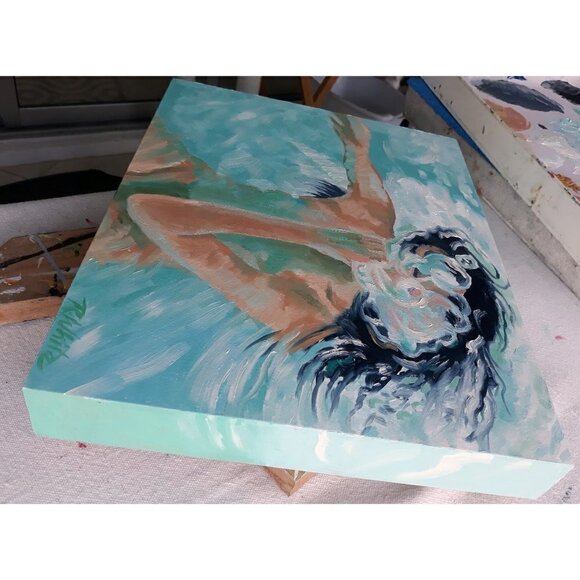 "Bubbles" Original Oil Painting on Cradled Wood Panel 14"w x 11"h x 1.5"d - Picture 3 of 5